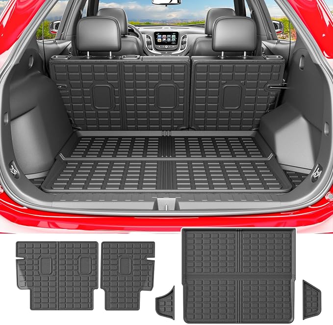 powoq Cargo Mat & Backrest Mat Compatible with 2018-2024 Chevrolet Equinox | TPE All Weather Protection Replacement for 2018-2024 Chevy Equinox GMC Terrain Accessories (Trunk Mat+Backrest Mats) by powoq