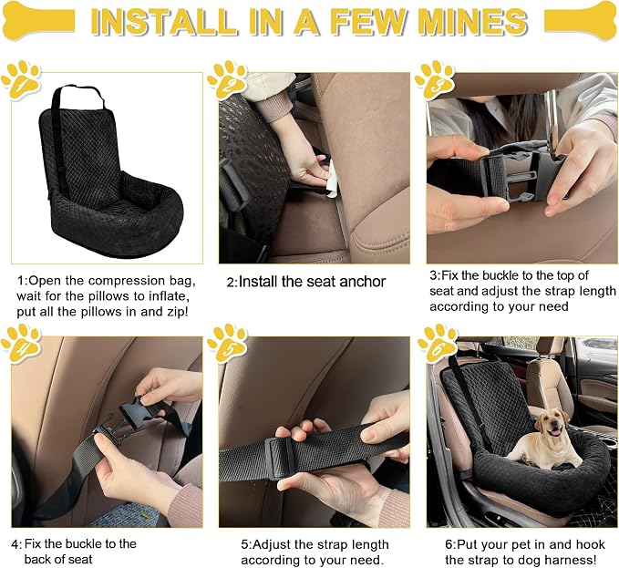 Dog Car Seat for Small Medium Dogs,Detachable Washable Travel Safety Pet Booster Seat, Comfy Ultra Soft and Multifunctional Car Travel Bed,Black - Image 6
