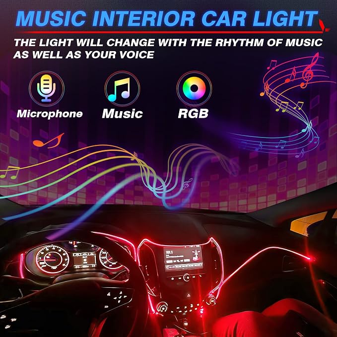 MICTUNING 8 in 1 RGB Interior Car LED Strip Lights, APP and Remote Control | Sound Active & Music Sync Mode, 16 Million Colors & 29 Dynamic Modes, Adjust Brightness, 400-Inch Fiber Optic - Image 5