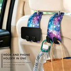 Car Seat Back Headrest Hooks - 2 Pack, Cosmic Galaxy Art Pattern Purse Hook for Car, Metal Leather Multifunctional Auto Hanger Organizer for Bags Water Bottles Phones - Image 5