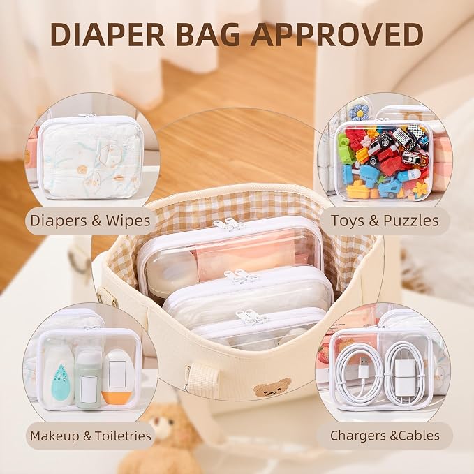 Clear Hard Shell Diaper Bag Organizer Pouches | 1.3mm Crushproof Storage Zipper Case for Daycare, Travel Gear Bags for Snacks, Pacifiers, Wipes, Clothes, Makeup & Toiletries - Image 3