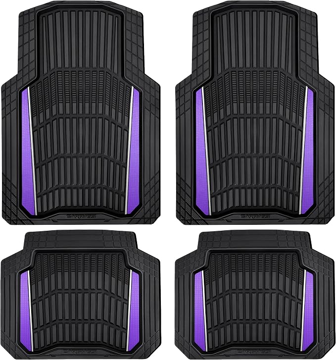CAR PASS Heavy Rubber Car Floor Mats, Deep Waterproof Car Floor Mats All Weather, Aluminum Film Universal Trim to Fit for Cars SUV Trucks Sedans, Anti-Slip, Black Purple Metallic by CARPASS