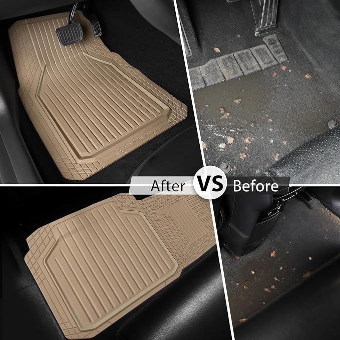 CAR PASS Heavy Duty Rubber Floor Mats for Car, Waterproof Liner Deep Dish Car Mats Full Sets, Universal Trim to Fit for SUV Truck Sedans Vans, All Weather Automotive Floor Mats 3pcs, Solid Beige - Image 6