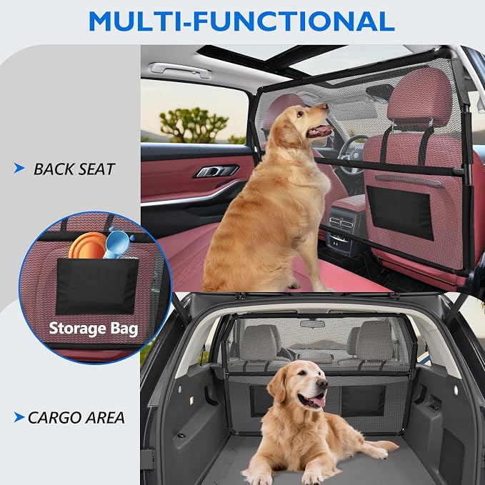 Dog Barrier for SUV, 50" Dog Car Barrier Behind Front Seat, Escape-Proof Back Seat Divider & Cargo Area Gate, Durable Dog Net for Car, Safety Mesh Pet Restraint - Image 7