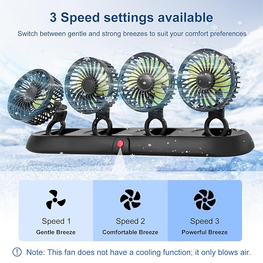 Portable 4-Head Car Cooling Fan with Cigarette Lighter Plug | Powerful Airflow Fan for Vehicles Cars Taxi and Road trips - Image 5