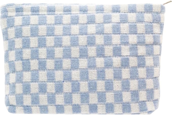 PAZIMIIK Checkered Makeup Bag for Purse, Small Flat Cosmetic Pouch,Blue | Cute Zipper Makeup Organizer for Women, Travel Essentials, Toiletries, Makeup Brushes, Beauty Accessories&Bridesmaid Gifts by PAZIMIIK