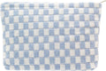 PAZIMIIK Checkered Makeup Bag for Purse, Small Flat Cosmetic Pouch,Blue | Cute Zipper Makeup Organizer for Women, Travel Essentials, Toiletries, Makeup Brushes, Beauty Accessories&Bridesmaid Gifts by PAZIMIIK