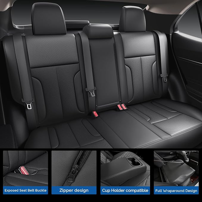 redblue Custom Fit Toyota Corolla Seat Covers for 2014-2019 L/LE/LE Eco | Black leather Seat Covers Full Set, Fit 2014 2015 2016 2017 2018 2019 Corolla L LE LE Eco, Front and Rear Car Seat Cover - Image 4