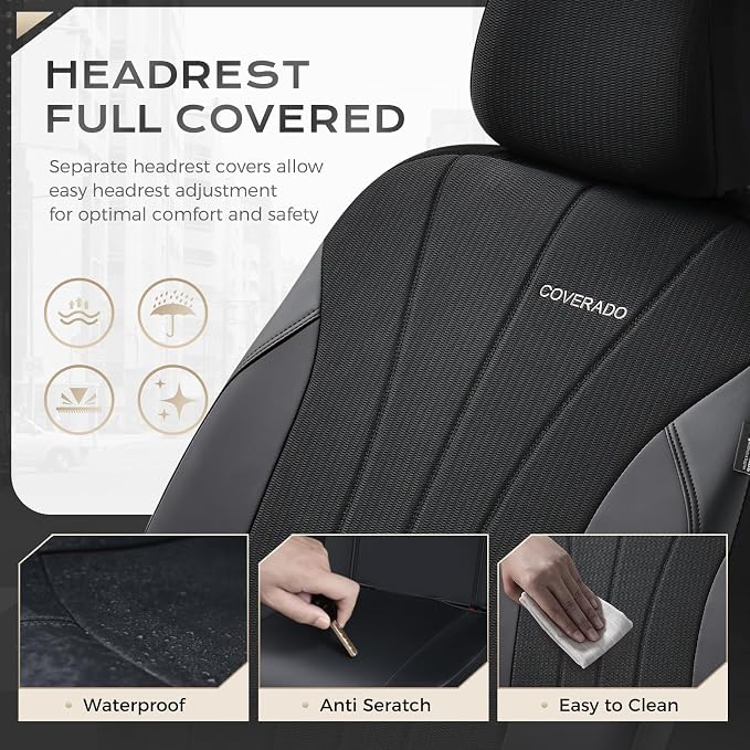 Coverado Car Seat Covers Front Seats, Auto Seat Covers Full Set, Mesh Breathable Seat Protectors, 2 Seats Black Automotive Seat Covers, Universal Fit for SUV, Sedan, Truck - Image 7