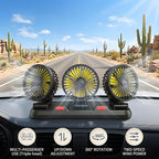 Portable 3-Head Car Cooling Fan, 12V Cigarette Lighter Plug Dashboard Fan for Vehicles Cars Trucks SUV, 360° Adjustable Heads Strong Airflow (No Battery) - Image 6