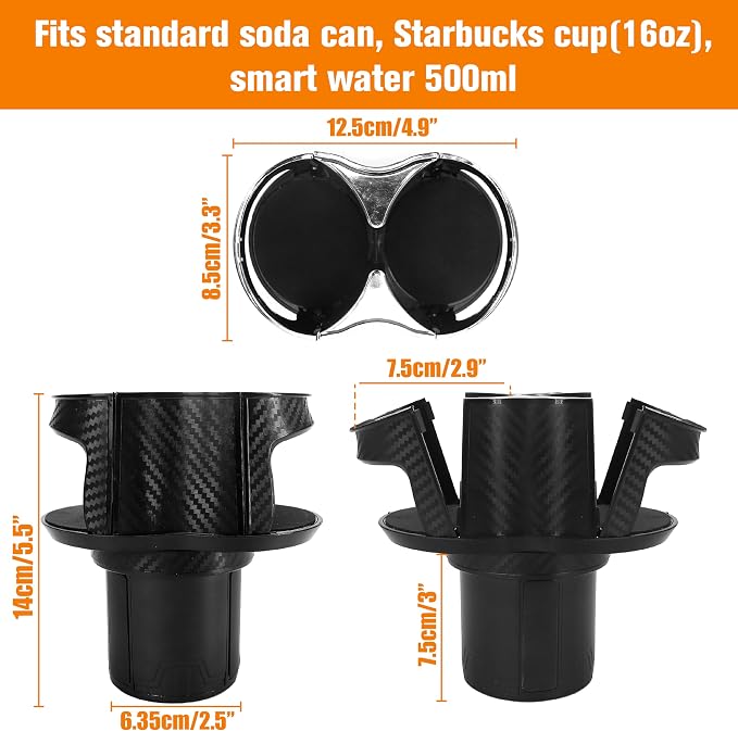 Double Cup Holder for Car, 2 in 1 Extra Cup Insert with Expandable Base, Multifunctional Extender Expander Adapter with Elastic Open-Close Cup Mouth, Adjustable Bracket FOR 2.1''-2.9'' BOTTLE DIAMETER - Image 2