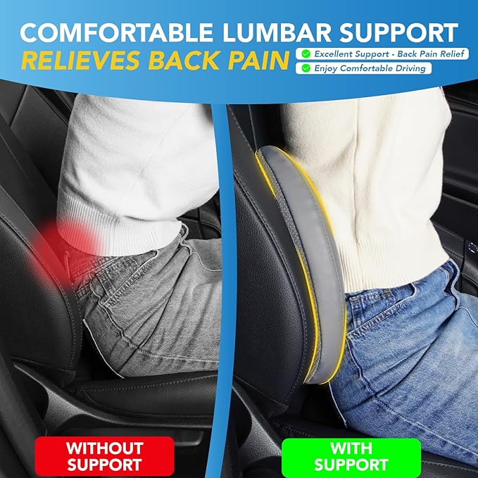 Lofty Aim Lumbar Support Pillow for Car, Car Seat Back Support for Driving | Memory Foam Car Lumbar Support for Driving Seat, Car Back Cushion, Adjustable Straps, Lower Back Pillow, Office Chairs, Gray - Image 4