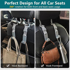 Amooca 4 Pack Anti-drop Headrest Hooks Adjustable Car Seat Organizer | Universal Fit with Clip, Hanger for Backpack Umbrella Water Bottle Coat Purses Handbags Groceries, 40lb Heavy Duty, Gray - Image 3