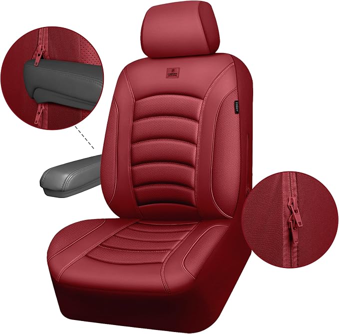 CAR PASS 3D Foam PU Leather Car Seat Covers, Universal Seat Covers Full Sets for Trucks SUV Sedan Automotive Seat Covers Armrest Airbag Compatible Waterproof Comfortable Faux Nappa Leather Burgundy - Image 8