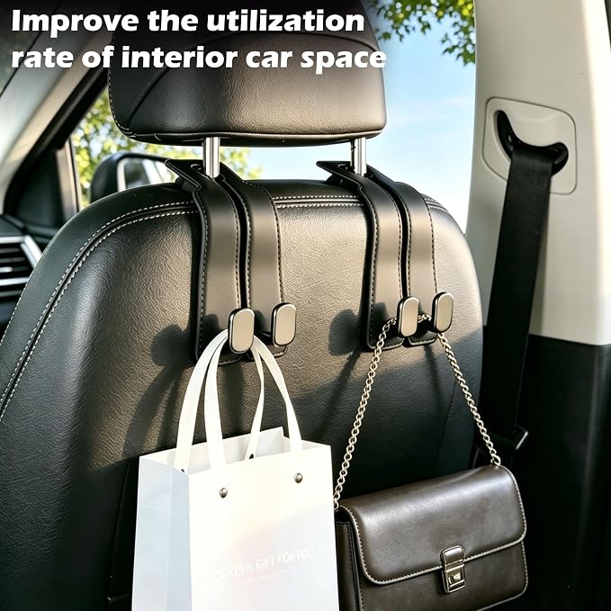 2 Pack Car Hooks for Headrest, Car Purse Hook Seat Back Hanger Storage Organizer, Multifunctional Car Hanger & Holder for Heatrest, Seat, Bag, Purse - Image 2