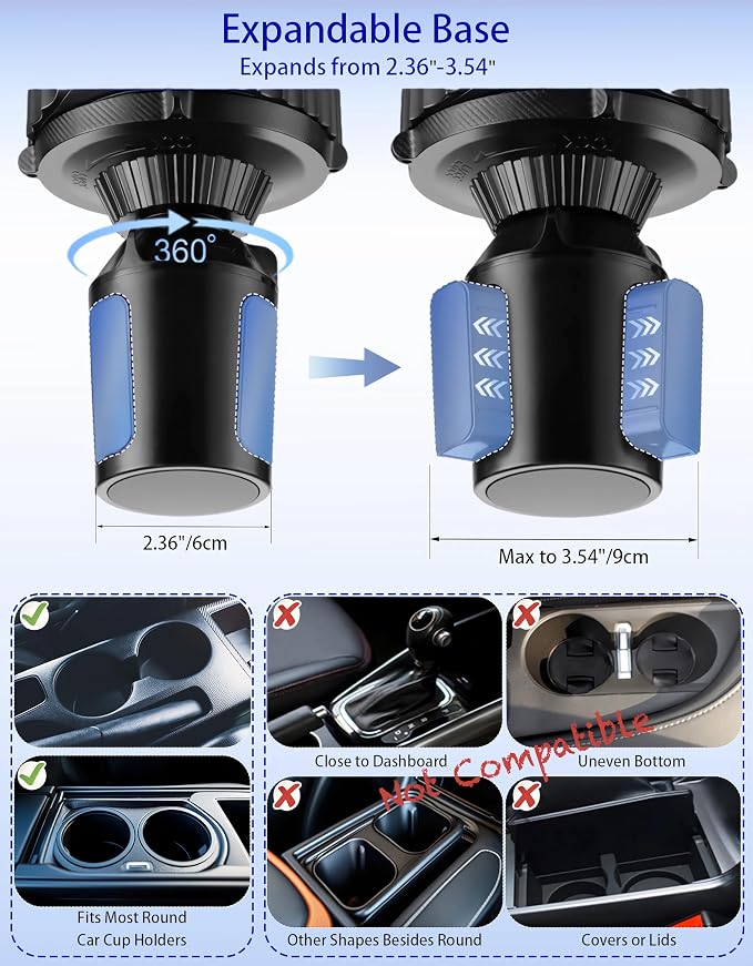 Car Cup Holder Tray - 5 in 1 Adjustable Car Cup Holder Expander with Food Tray Table and Phone Mount for All Purpose, Automotive Essentials for Driver and Front Passenger - Image 3