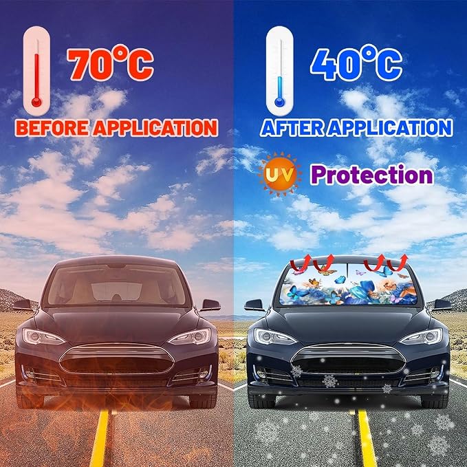 Butterfly Print Car Sunshade Umbrella Floral Windshield Sun Shade for Car Retractable Umbrella Sunshades for Front Window Butterflies Sun Shades Cover Visor Portector Block UV Rays - Image 3