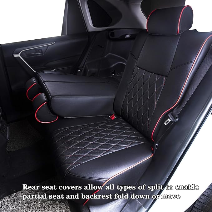 HKZ Custom Fit Corolla Car Seat Cover Full Set for Toyota Corolla Sedan 2020 2021 2022 L LE (Gasoline Models Only) 5-Seats Full Set,Durable Faux Leather (Black+Red) - Image 4