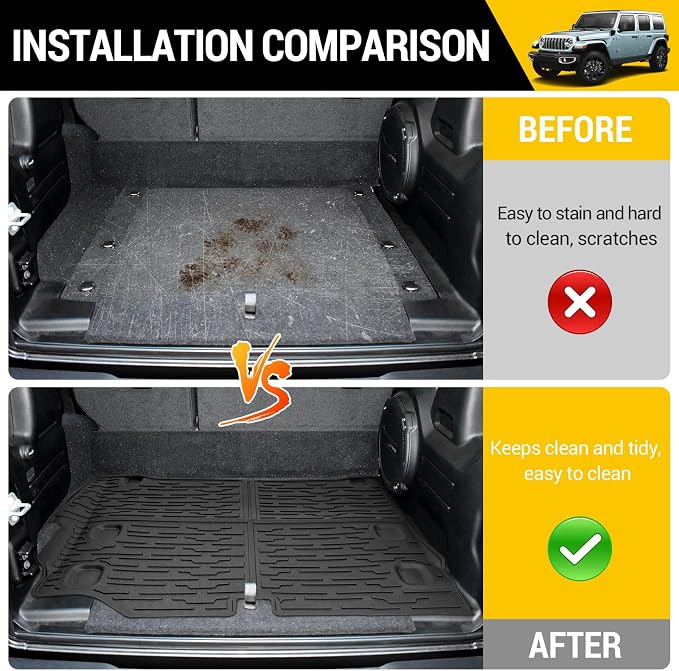 Rear Cargo Mat for 2021-2026 Jeep Wrangler JL 4XE Only Cargo Liners All Weather TPE Protection Anti-Slip Trunk Mat for 2021 2022 2023 2024 2025 2026 Wrangler JL 4XE 4 Door Accessories - Image 3