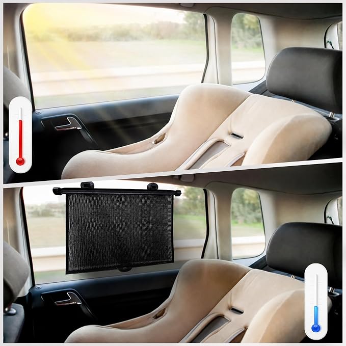 Car Side Window Shades, 2 Pack Retractable Roller Sun Shades, 18 x 20 in | UV and Sun Glare Reduction, Suction and Hook Installation, Easy Roll-Up Storage, Baby Car Window Shades for Travel - Image 4