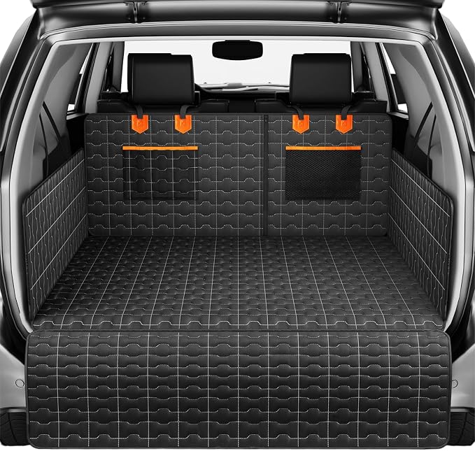 IJVAE SUV Cargo Liner for Dogs, Waterproof Dog Trunk Cover with Bumper Flap Protector, Pet Cargo Mat for SUVs Sedans Vans, Non-Slip Scratchproof Dog Seat Cover，Large Size Universal Fit, Black by IJVAE