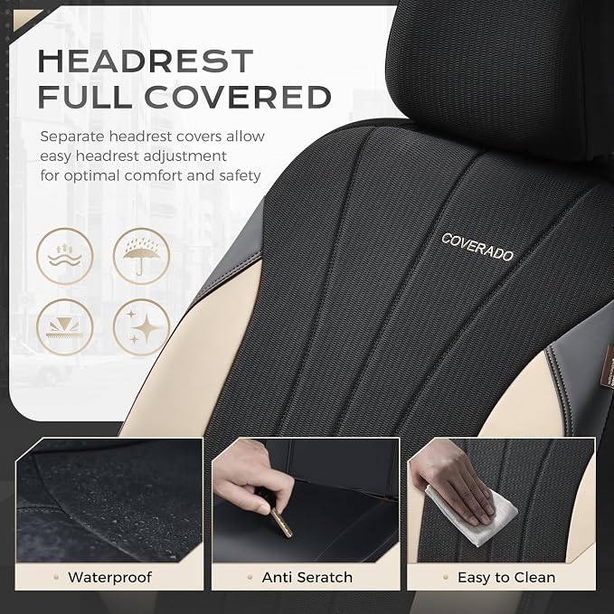 Coverado Automotive Seat Covers Front Seats, Luxury Car Seat Covers, Auto Seat Covers 2-Pack, Beige Driver Seat Protectors, Universal Fit for SUVs, Trucks, Sedans - Image 5
