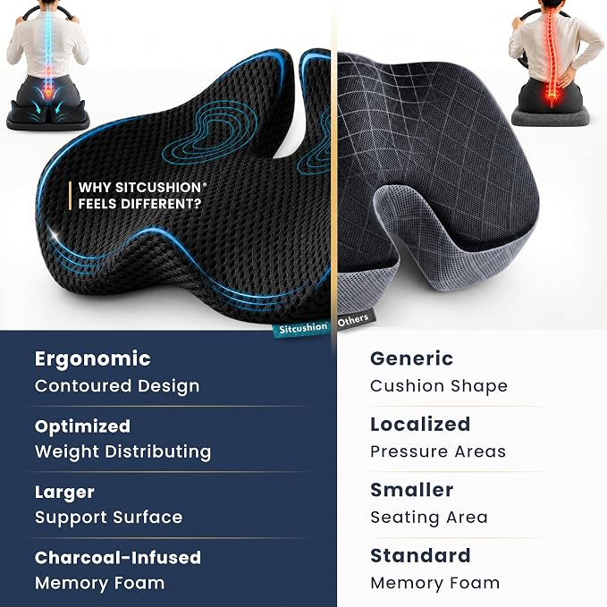 Car Seat Cushion for Driving, Coccyx Cushion for Car (Breathable 4D Cover) | Extra Large Seat Cushion for Car adds Premium Support, Sciatica Pain Relief Cushion With Breathable 4D Mesh Cover (Black) - Image 6