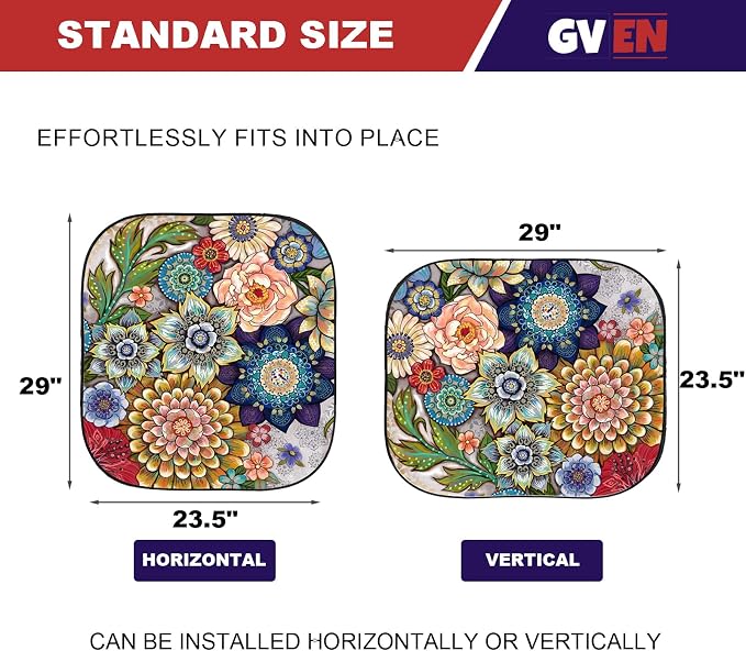 Gven Windshield Sun Shade for Car 2-Piece Foldable Sunshade for Front Windows, Blocks UV Rays, Automotive Interior Sun Protection Car Summer Accessories（Floral,S） - Image 2