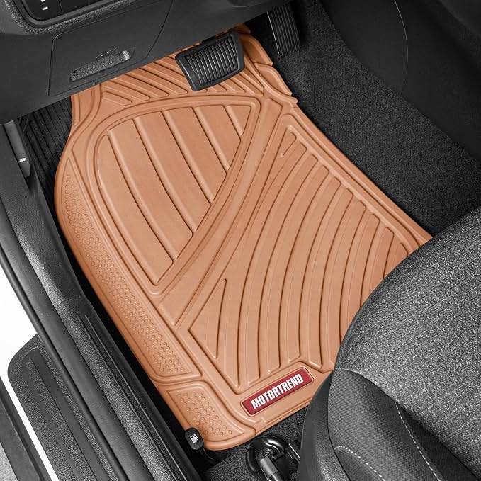 Motor Trend FlexTough Performance All Weather Rubber Car Floor Mats - 3 Piece Floor Mats Automotive Liners for Cars Truck SUV, Heavy-Duty Waterproof (Beige) - Image 2