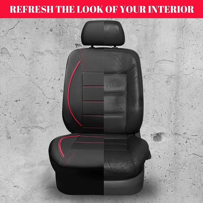 CAR PASS Universal FIT Piping Leather Car Seat Cover, for suvs,Van,Trucks,Airbag Compatible,Inside Zipper Design and Reserved Opening Holes (Full Set, Black and Red) - Image 6