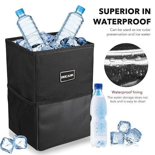 Car Trash Can with Lid - Trash Bag Hanging with Storage Pockets Leak-Proof SUV Organizer Collapsible and Portable Waterproof Truck Garbage Bin, 2.6 Gal Large Capacity Multipurpose Trash Bin for Van - Image 5