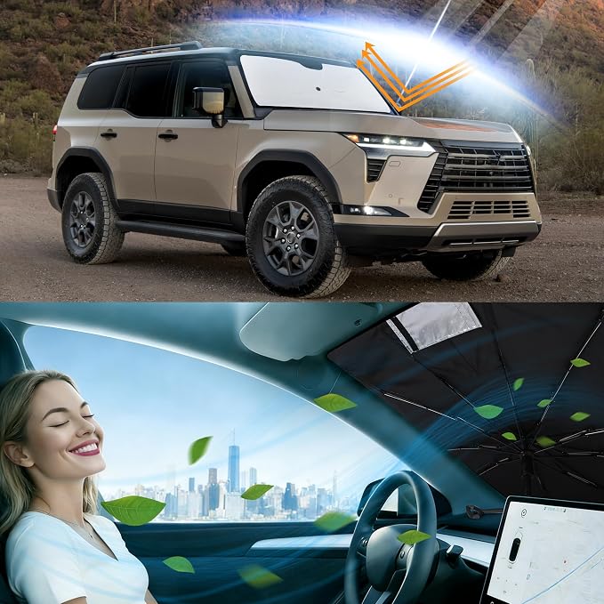 Windshield Sun Shade for 2024-2026 GX 550 | Foldable, Full covered for windshield, Block UV Rays, Heat Reduction, Easy to install, Keeps Car Cooler - Image 6