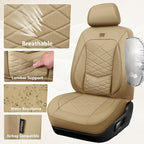 CAR PASS Luxury Nappa Leather Seat Covers Full Set, Water Resistant Faux Leather Seat Cover with Lumbar Support, Breathable Automotive Seat Covers Universal Fit for Sedan SUV Van Truck, Pure Beige - Image 9