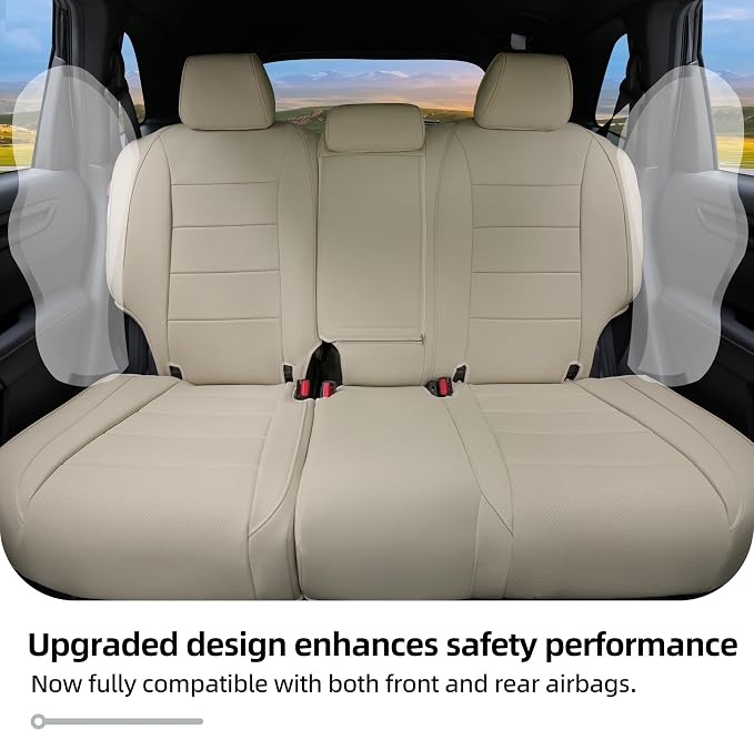 Lolcar CRV Seat Covers Custom Fit for Honda CRV 2023 2024 2025 2026 Leather Car Seat Cover Full Set for Trucks SUV,Waterproof Car Seat Cushion,Faux Leather （Beige） - Image 3