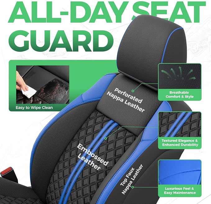 RIDEPOSH Custom Leather Seat Covers for Toyota Tacoma Double Cab 2016-2023 | full set, BKblue, OEM fit, premium waterproof leather, anti-slip, extra pockets, long-term durability, airbag compatible - Image 3