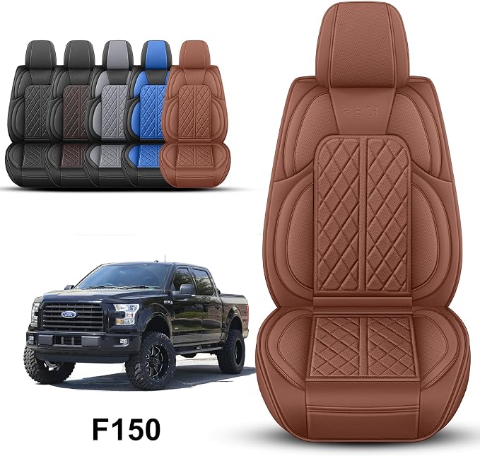Car Seat Cover Custom Fit for Ford F150 2009-2026 Faux Leather Seat Cover Set Compatible with Regular Cab Super Cab Super Crew Pickup Truck Cushions(Brown, Front Seat) - Image 2