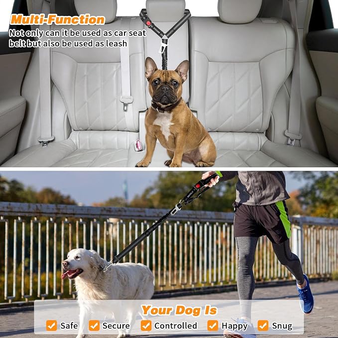 BWOGUE 2 Pack Dog Seat Belt for Car, Elastic Bungee Buffer Safety Leads | Headrest Loop for Car Travel, 18-30 in Adjustable, Headrest Restraint, Metal Buckle, Use with Dog Harness, Small-Large Dogs - Image 7