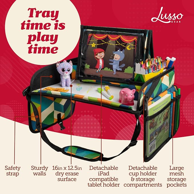 Lusso Gear Kids Travel Tray for Toddlers & Kids - Car Seat Lap Tray for Airplane & Road Trip Activities (Geometric) - Image 3