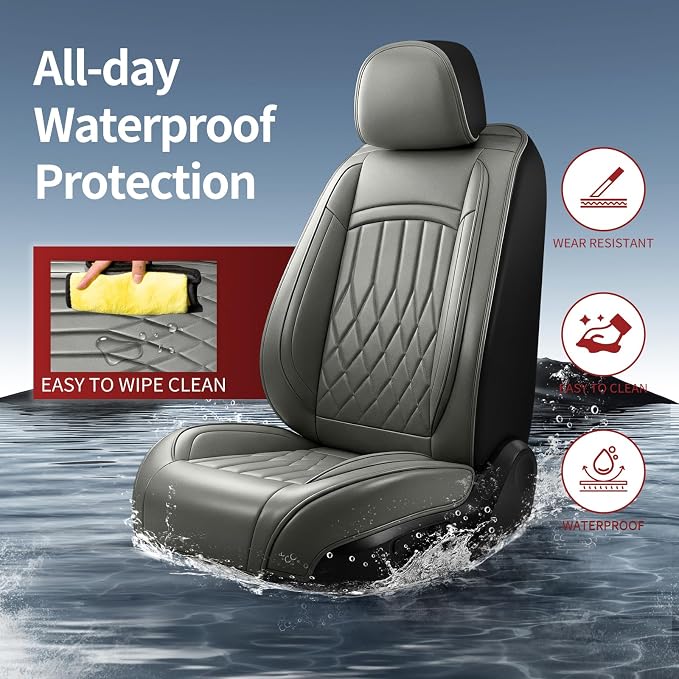 Fit for Camry Seat Covers Compatible with Toyota Camry 2012-2025 2026 - Waterproof Breathable Leather Automotive Seat Cushions Protector, Airbag Compatible,Only 2 Front seat Covers(Gray) - Image 2