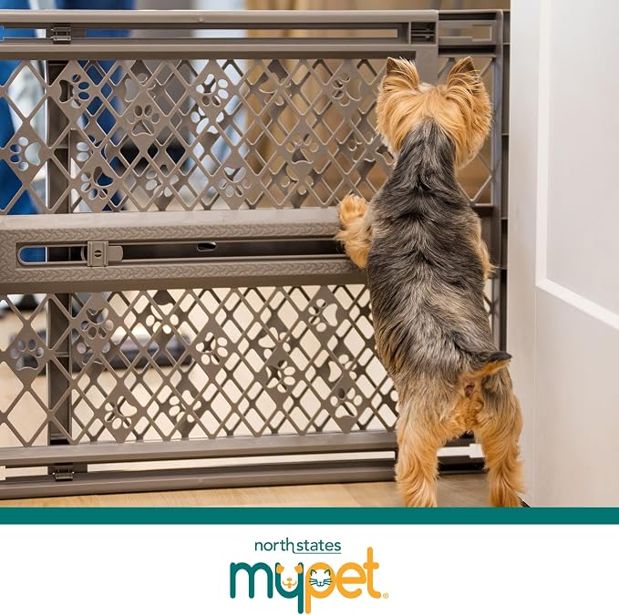 MYPET Paws Portable Pet Gate: 26-40" Wide Expandable, Pressure Mounted No Tools Needed, Durable Dog Gate for Doorways, Made in USA, 23" Tall, Fieldstone Gray - Image 7