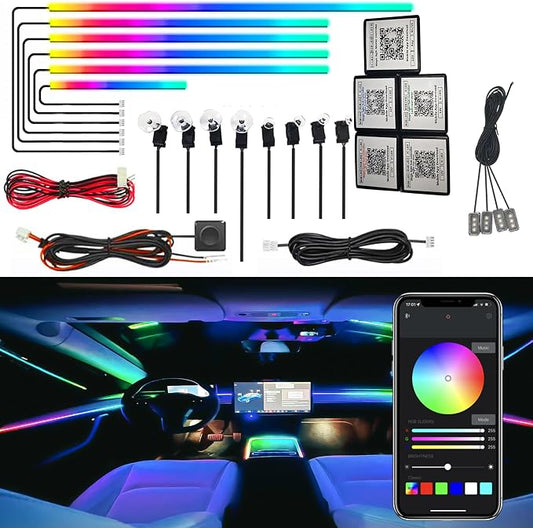 Dreamcolor Acrylic Interior Car LED Strip Light, RGB 18 in 1 Fiber Optic Ambient Lighting Kits, 16 Million Colors Sound Active Function Car Neon Lights with Wireless APP by UWDESY