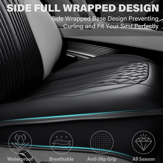 CAR PASS Car Seat Protector, Sideless Seat Covers for Cars, All Season Waterproof Nappa Leather Breathable Front Seats Cushion with Storage Pocket Universal Fit Vehicle Car SUV Truck, 2 Pack All Black - Image 6