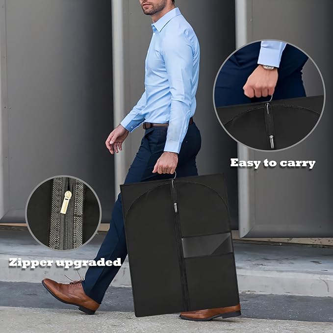 Dress Bags for Gowns Long, 65'' Garment Bags for Hanging Clothes, Suit Bag Cover for Storage and Travel, 2 Pack (Black) - Image 4