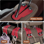 CoBak Purse Hook for Car - Universal Premium Stitched Leather and Aluminum-Magnesium Alloy Double Car Seat Back Storage Hook for Purses, Handbags, Bags (2 Pack),Carbon Red - Image 4