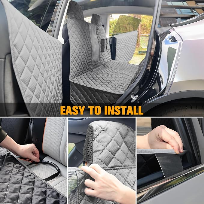 PETICON Dog Seat Cover for Tesla Model 3 & Y Back Seat + 2 Door Protectors | Waterproof Dog Hammock with Mesh Window Keeps Seats Pristine, Includes Headrest & Door Protection from Scratches and Scuffs - Image 8