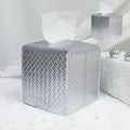 HOMOTEK 2 Pack Tissue Box Cover, Square PU Leather Tissue Holder, Decorative Facial Tissue Cube Paper Organizer Dispenser for Bathroom, Night Stands, Desk, Car 5X5X5'' - Woven Waffle, Silver by HOMOTEK
