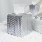 HOMOTEK 2 Pack Tissue Box Cover, Square PU Leather Tissue Holder, Decorative Facial Tissue Cube Paper Organizer Dispenser for Bathroom, Night Stands, Desk, Car 5X5X5'' - Woven Waffle, Silver by HOMOTEK