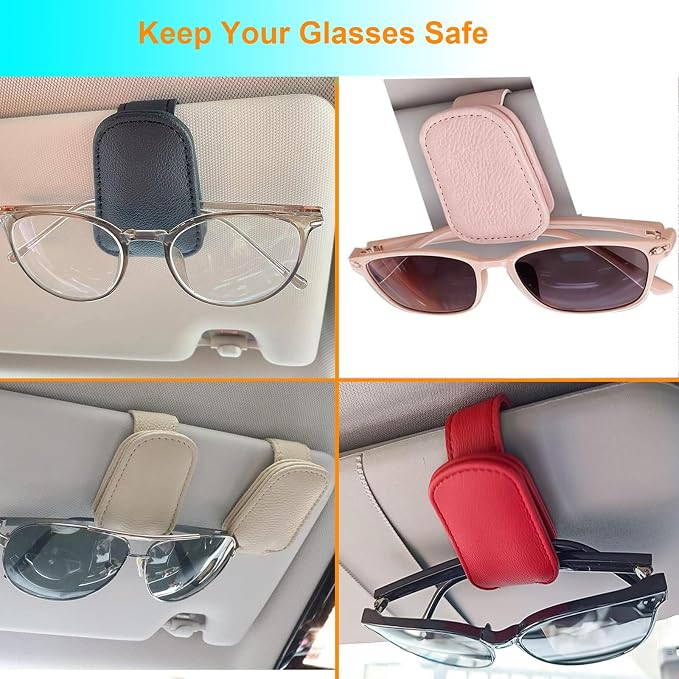 Sunglass Holder for Car, Magnetic Leather Sunglasses Clip for Car Visor, Eyeglass Hanger Clip for Car Sun Visor (Pink 2 Pack) - Image 4