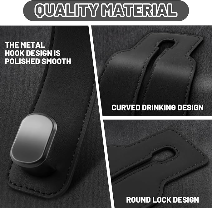 Amelity Car Hooks for Purses and Bags, Headrest Hooks 2 Pack | Durable Double Hook for Handbags, Groceries, Backpacks, Twin Hooks Car Headrest Hangers, Black Car Accessories for Women - Image 4