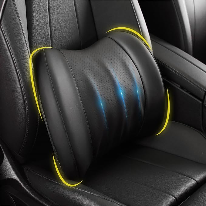 Lofty Aim Lumbar Support Pillow for Car, Car Seat Back Support for Driving | Memory Foam Car Lumbar Support for Driving Seat, Car Back Cushion, Adjustable Straps, Lower Back Pillow, PU Leather, Black by LoftyAim